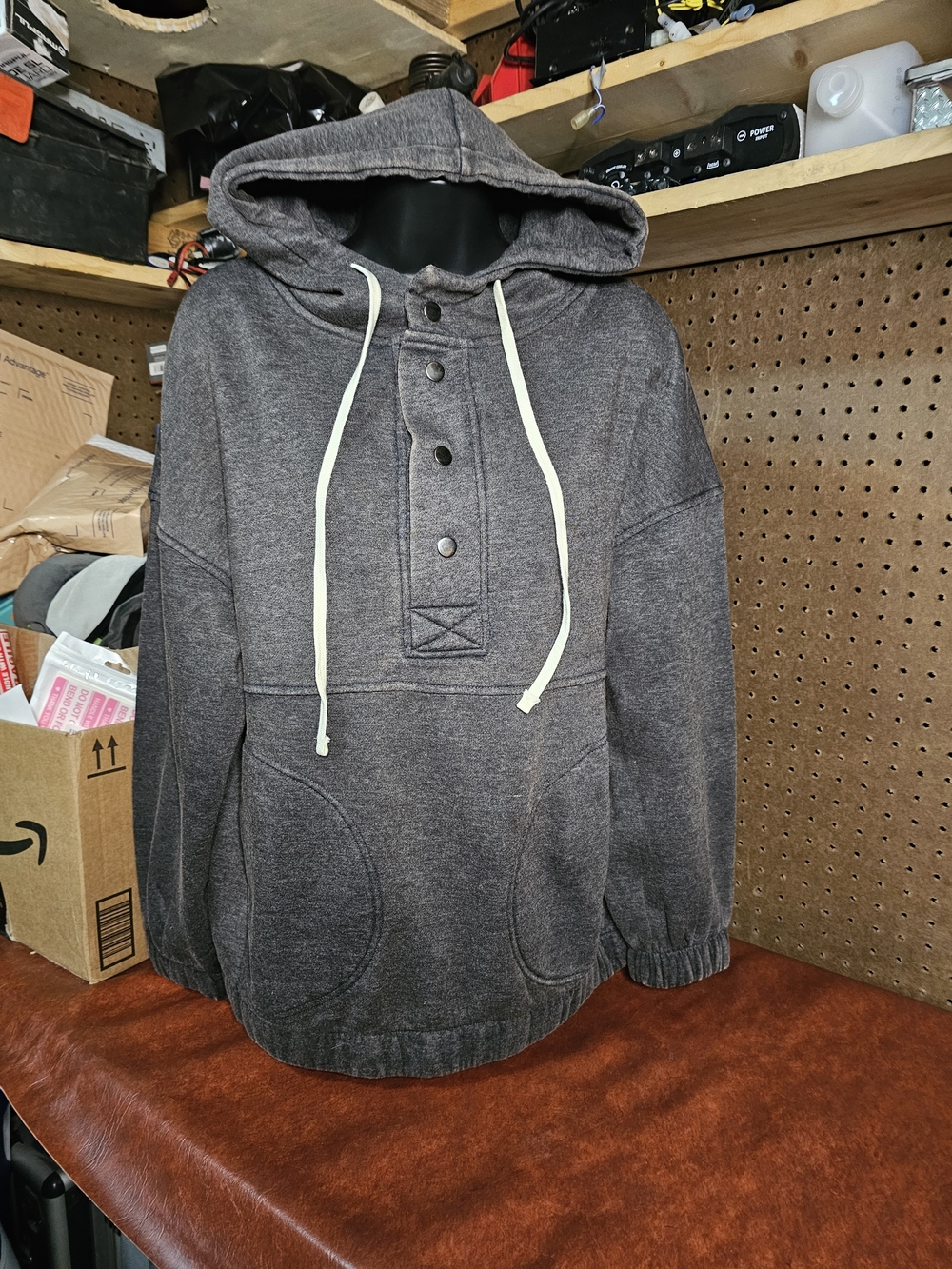 Zenana Acid Wash Fleece Half-Snap Hoodie Size Small